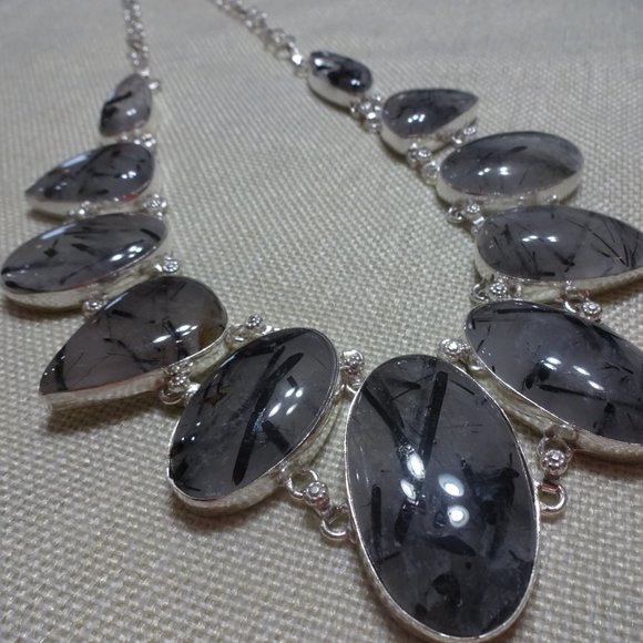 Stunning "TOURMALINE QUARTZ" Handmade Sterling Bib Necklace Size 22" #556B - Picture 2 of 3
